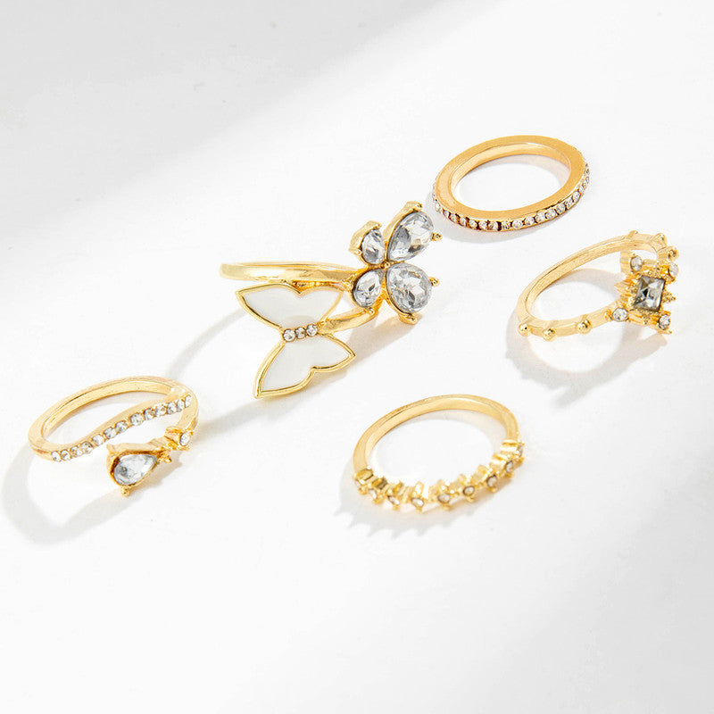 Trending Gold Plated Butterfly inspired Set of 5 Stackable Finger Rings