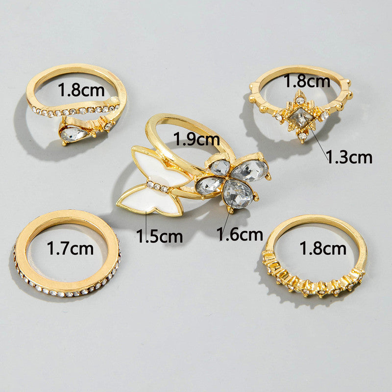 Trending Gold Plated Butterfly inspired Set of 5 Stackable Finger Rings