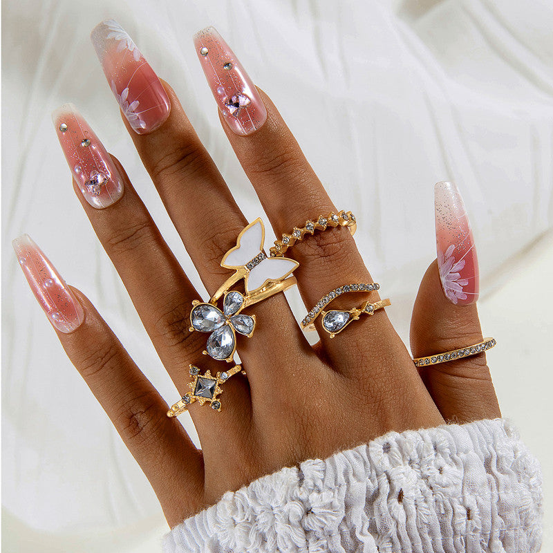 Trending Gold Plated Butterfly inspired Set of 5 Stackable Finger Rings