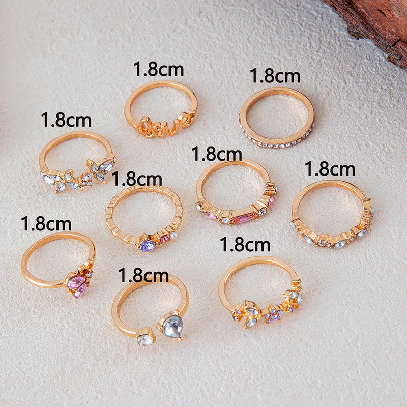 Trending Gold Plated Love inspired Set of 9 Stackable Finger Rings