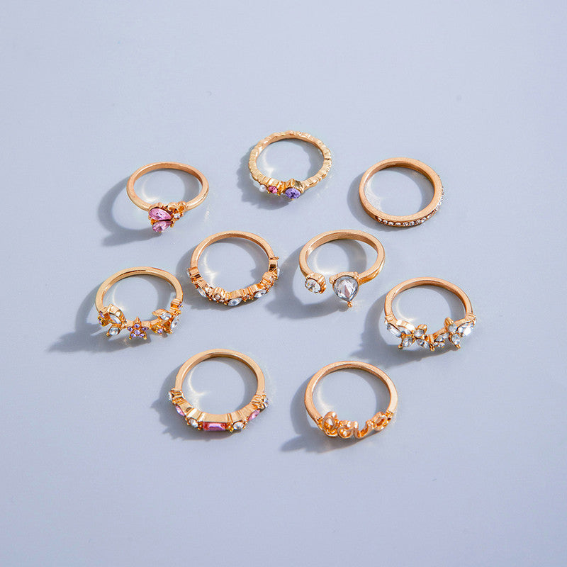 Trending Gold Plated Love inspired Set of 9 Stackable Finger Rings