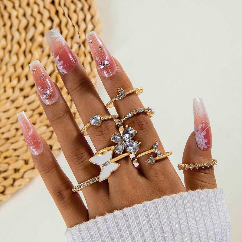 Trending Gold Plated Butterfly inspired Set of 7 Stackable Finger Rings