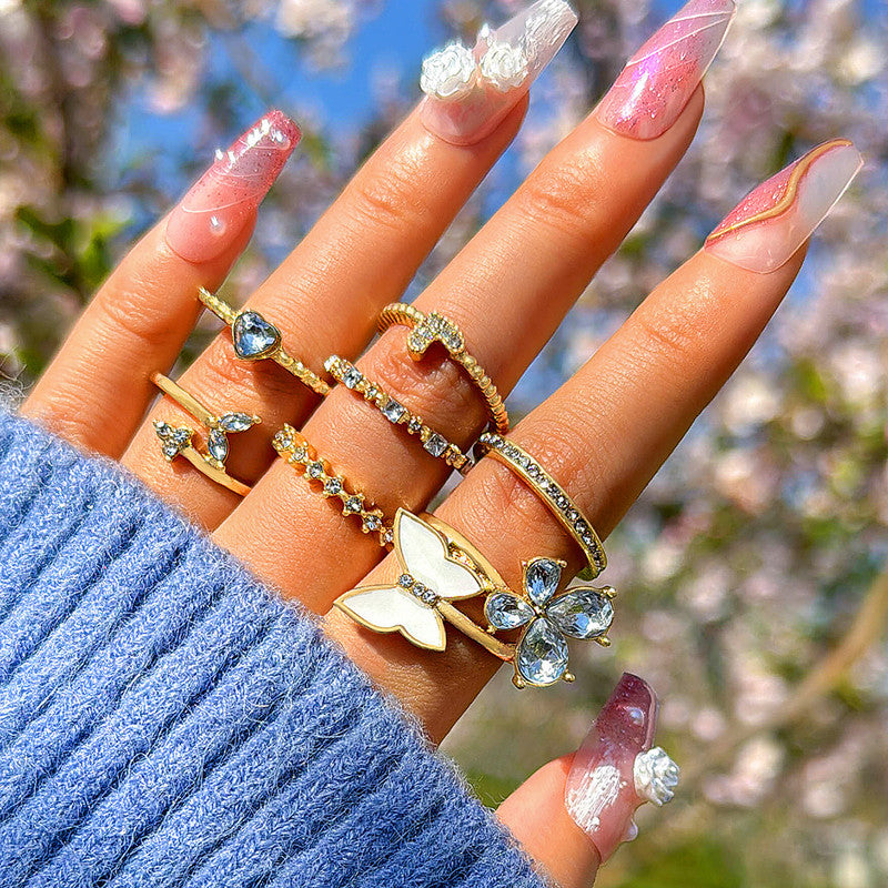 Trending Gold Plated Butterfly inspired Set of 7 Stackable Finger Rings