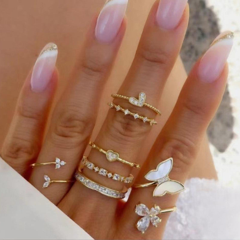 Trending Gold Plated Butterfly inspired Set of 7 Stackable Finger Rings