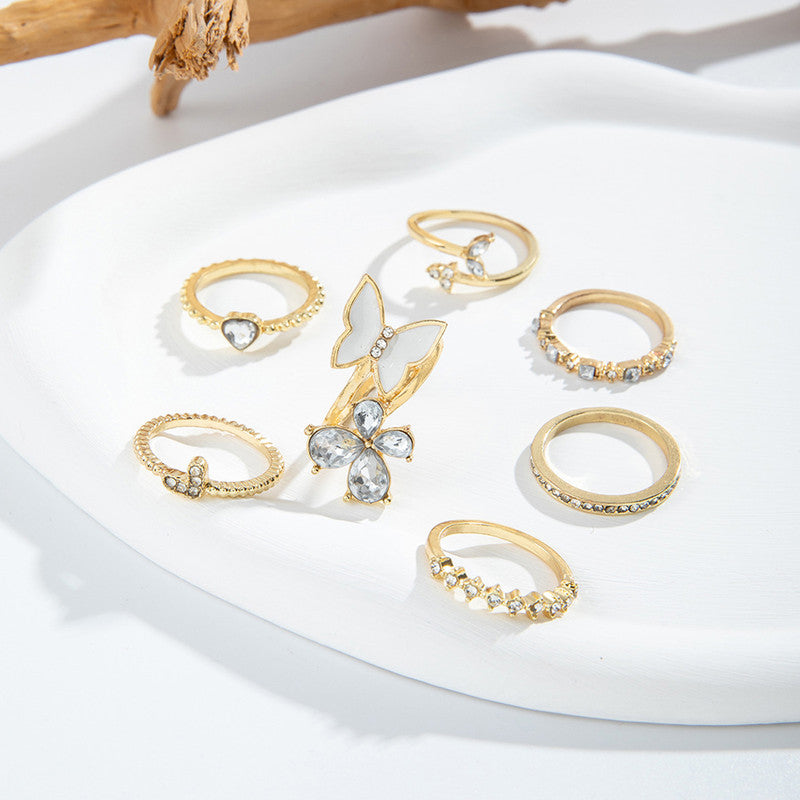 Trending Gold Plated Butterfly inspired Set of 7 Stackable Finger Rings