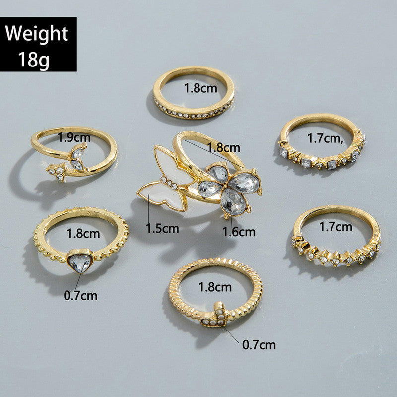 Trending Gold Plated Butterfly inspired Set of 7 Stackable Finger Rings