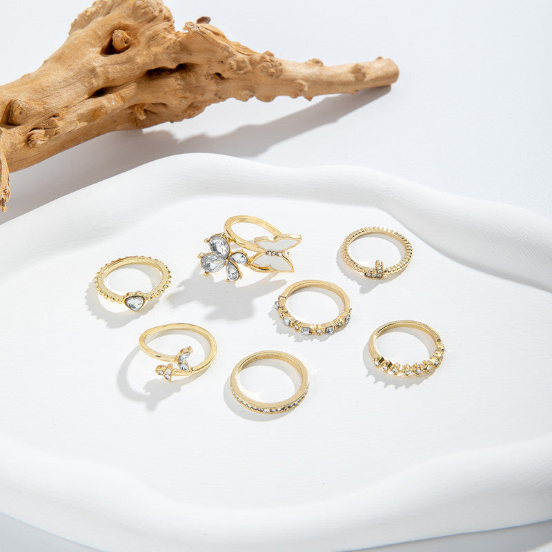 Trending Gold Plated Butterfly inspired Set of 7 Stackable Finger Rings