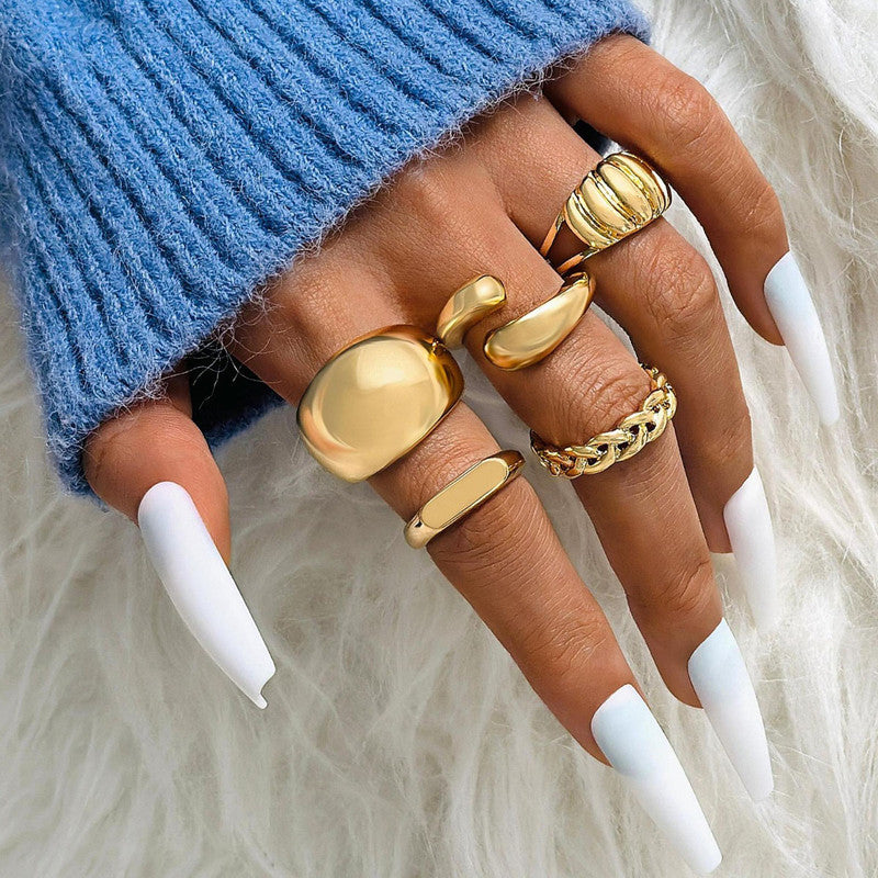 Trending Gold Plated Set of 5 Stackable Finger Rings