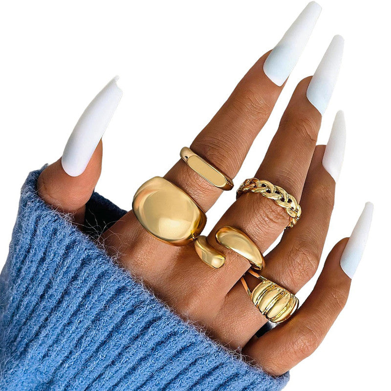 Trending Gold Plated Set of 5 Stackable Finger Rings