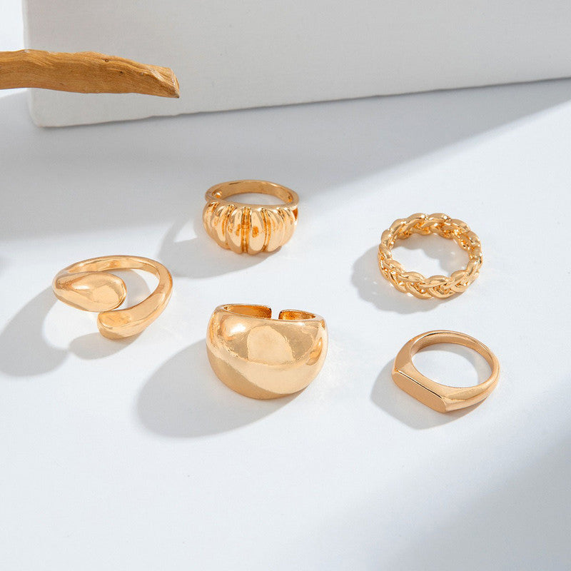 Trending Gold Plated Set of 5 Stackable Finger Rings