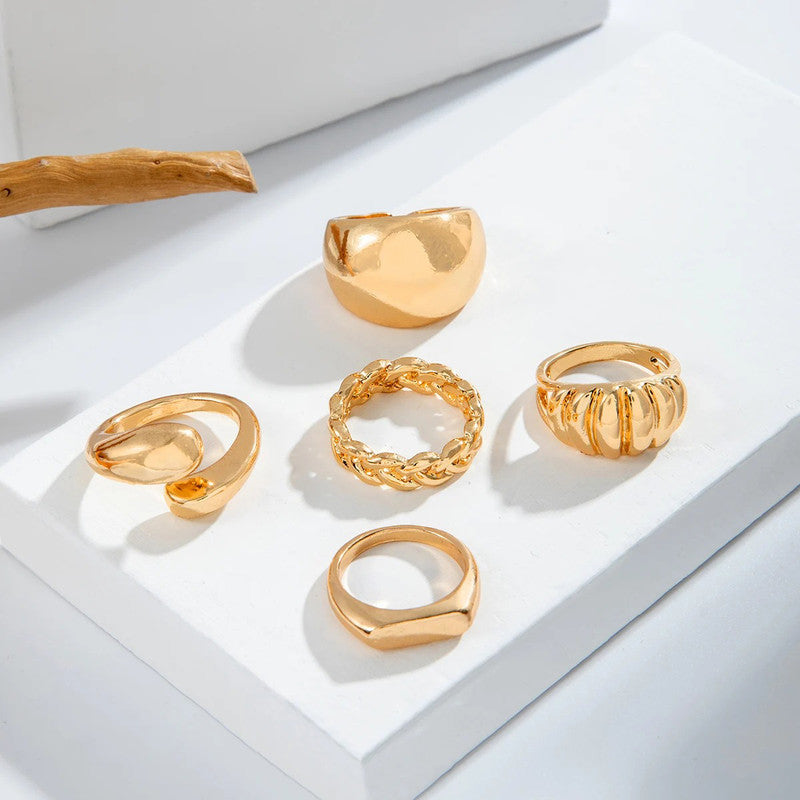 Trending Gold Plated Set of 5 Stackable Finger Rings