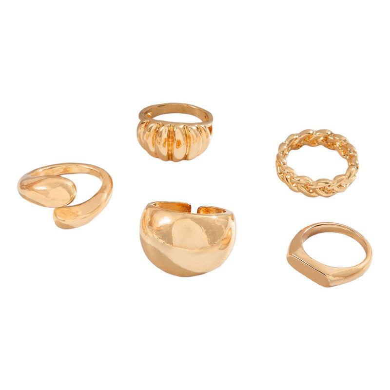 Trending Gold Plated Set of 5 Stackable Finger Rings