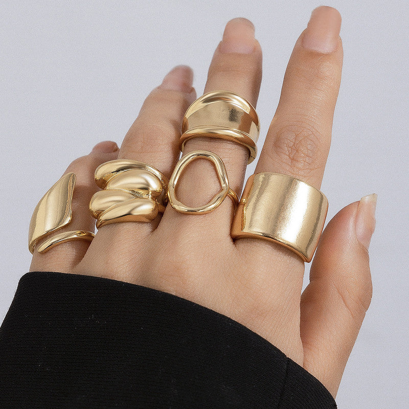 Trending Gold Plated Set of 5 Stackable Finger Rings