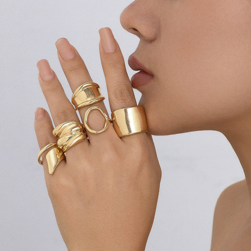 Trending Gold Plated Set of 5 Stackable Finger Rings