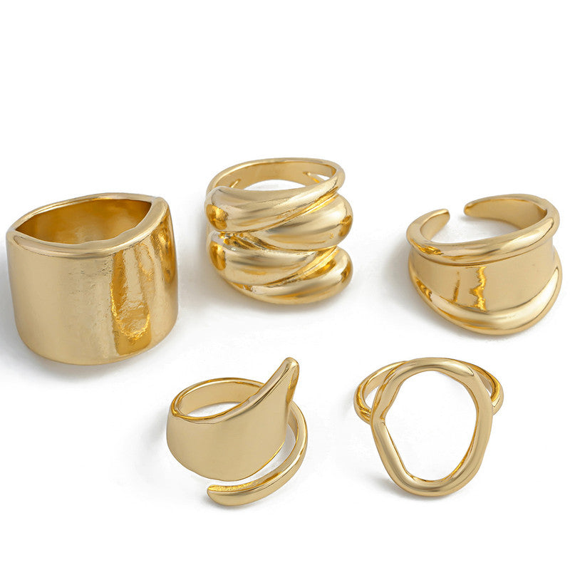 Trending Gold Plated Set of 5 Stackable Finger Rings