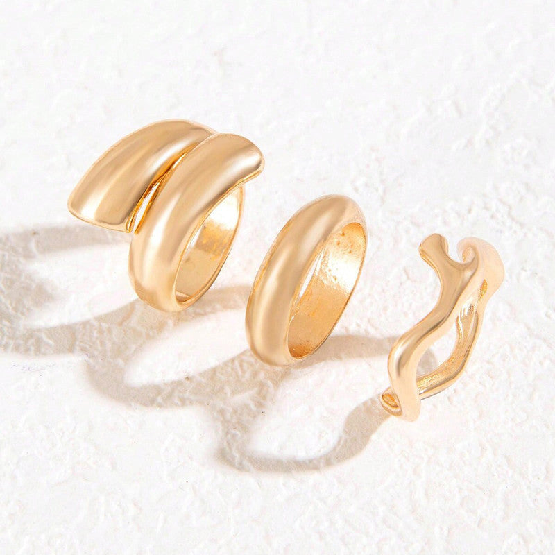 Trending Gold Plated Set of 3 Stackable Finger Rings