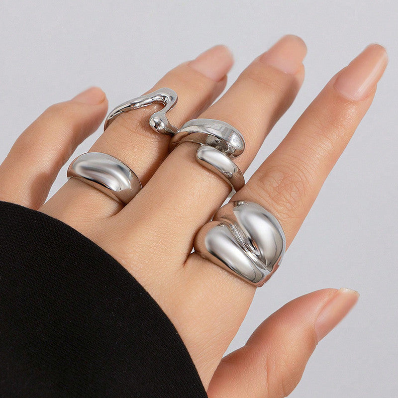 Trending Silver Plated Set of 4 Stackable Finger Rings