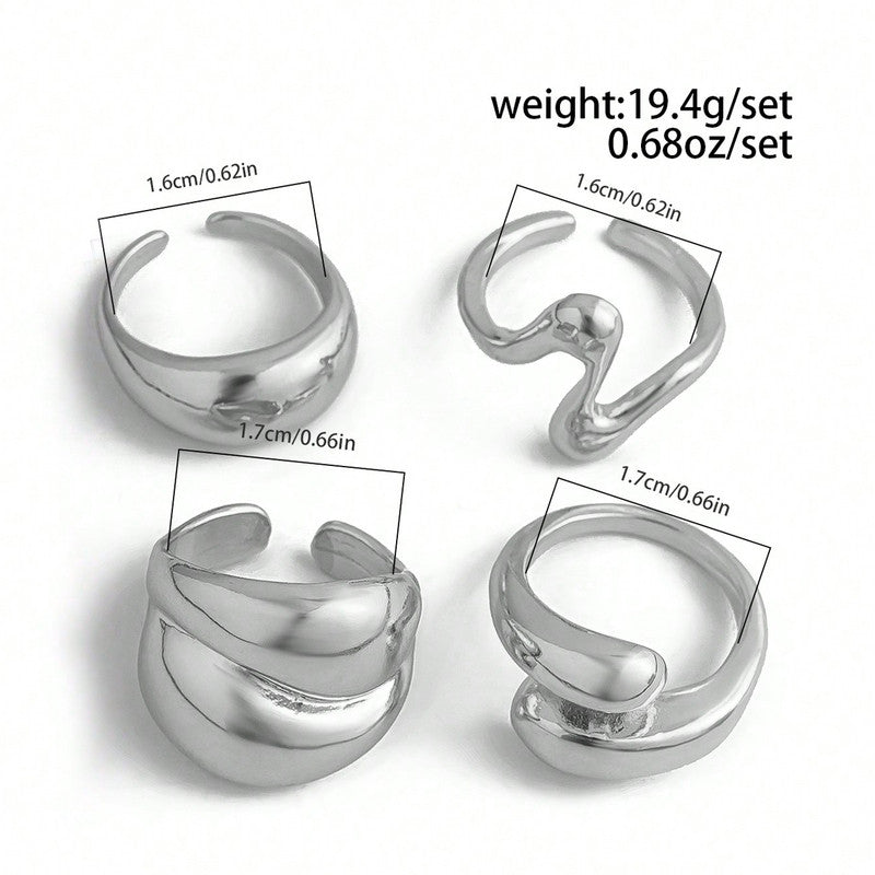 Trending Silver Plated Set of 4 Stackable Finger Rings