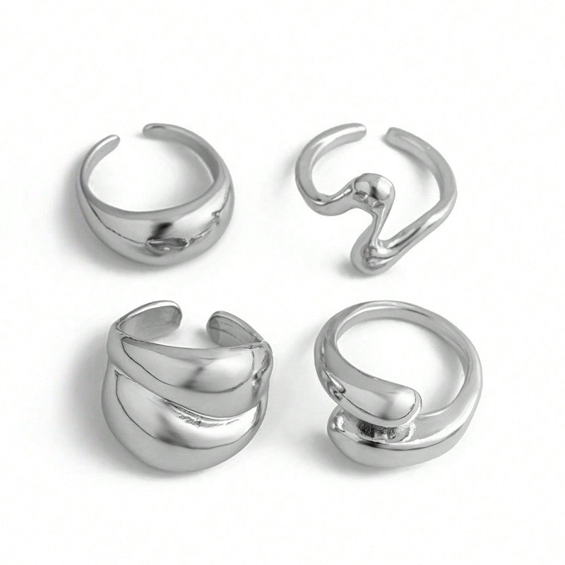 Trending Silver Plated Set of 4 Stackable Finger Rings