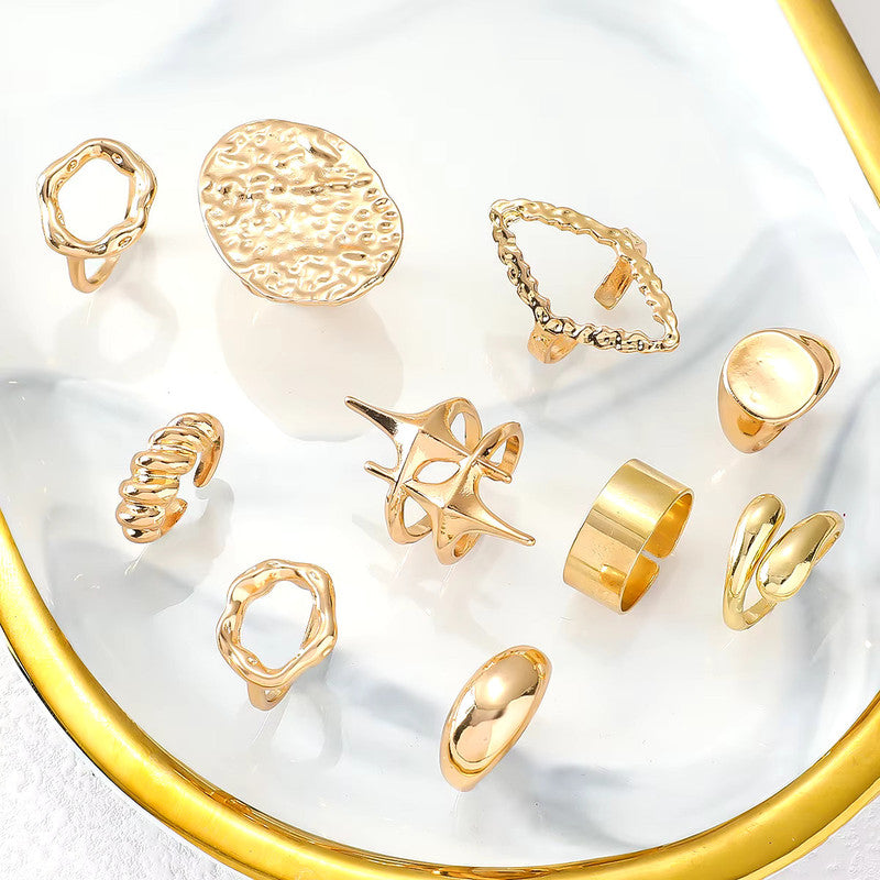 Trending Gold Plated Set of 10 Stackable Finger Rings