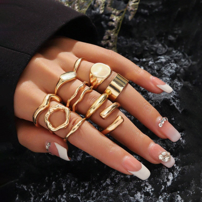 Trending Gold Plated Set of 10 Stackable Finger Rings