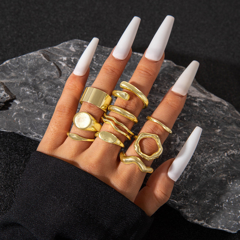 Trending Gold Plated Set of 10 Stackable Finger Rings