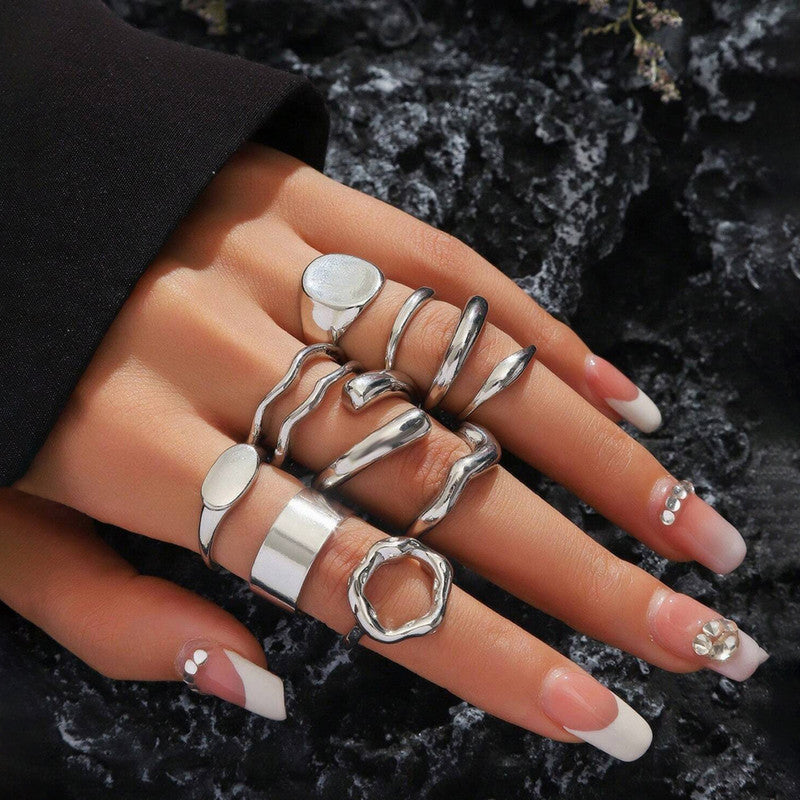 Trending Silver Plated Set of 10 Stackable Finger Rings