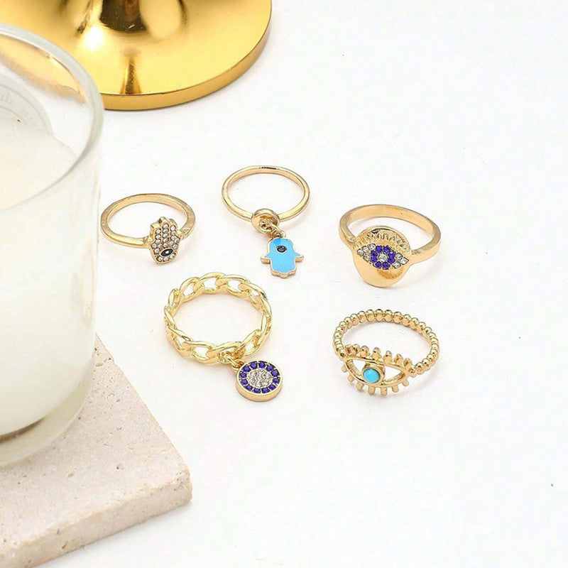 Evil Eye Gold Plated Stackable Rings Set of 5