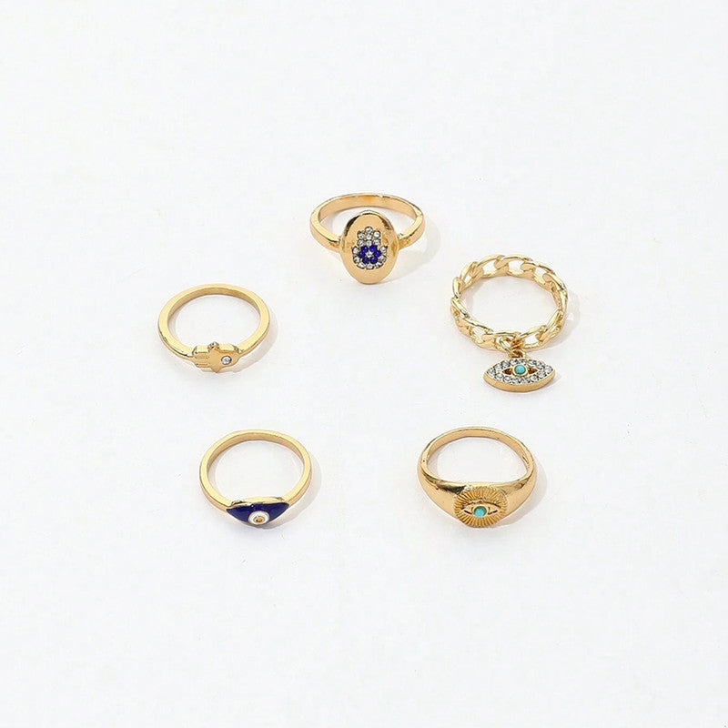 Evil Eye Gold Plated Stackable Rings Set of 5