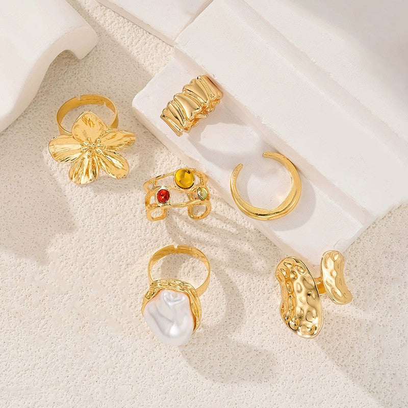 Gold Plated Stackable Rings Pack of 6 For Women