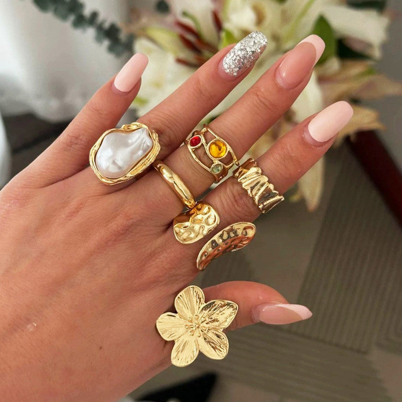Gold Plated Stackable Rings Pack of 6 For Women