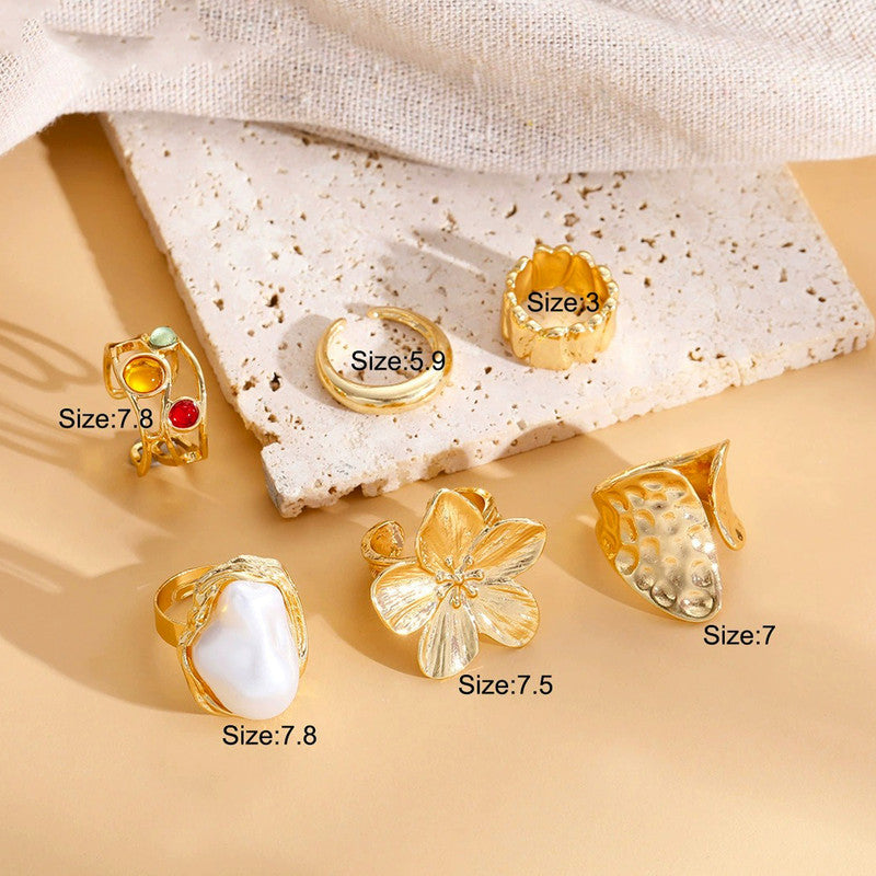 Gold Plated Stackable Rings Pack of 6 For Women