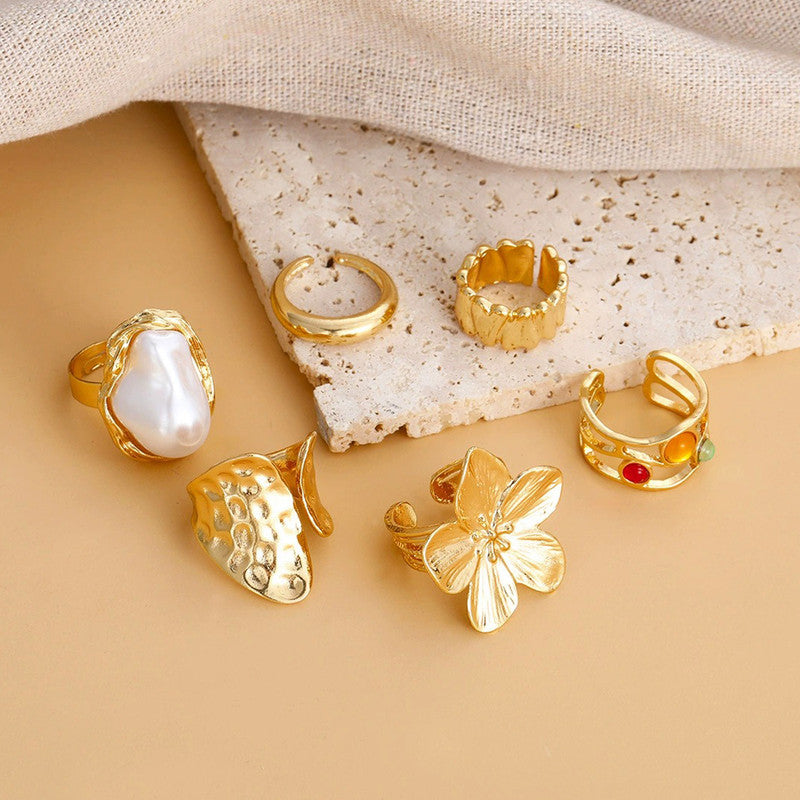 Gold Plated Stackable Rings Pack of 6 For Women