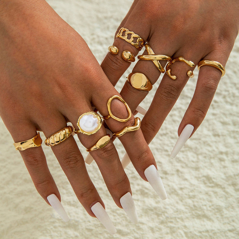 Gold Plated Stackable Rings Pack of 12 For Women