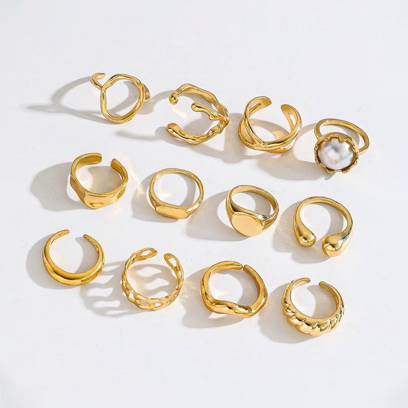 Gold Plated Stackable Rings Pack of 12 For Women
