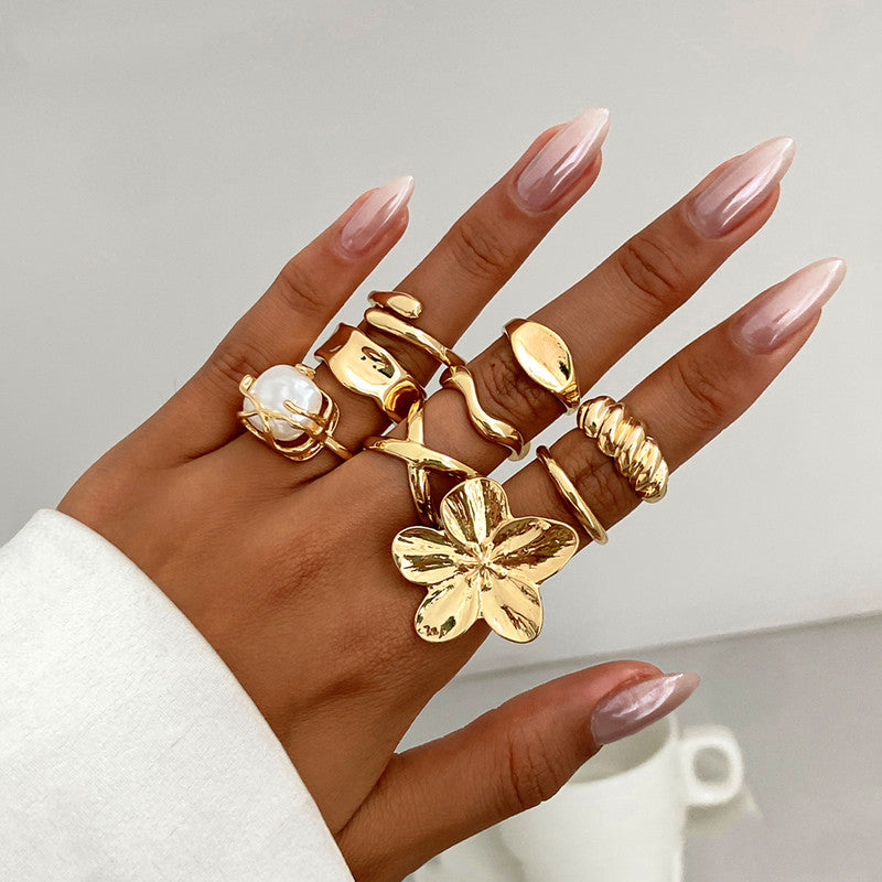 Gold Plated Stackable Rings Pack of 9 For Women