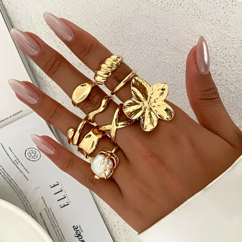 Gold Plated Stackable Rings Pack of 9 For Women