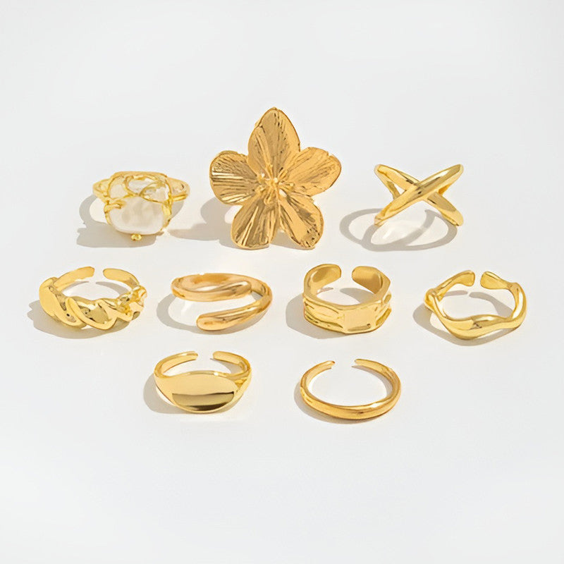 Gold Plated Stackable Rings Pack of 9 For Women