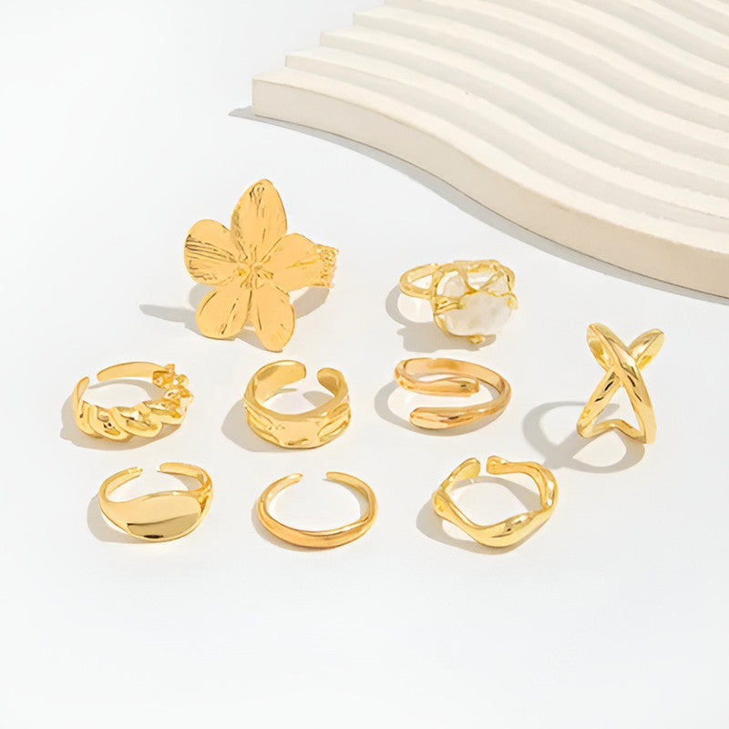 Gold Plated Stackable Rings Pack of 9 For Women