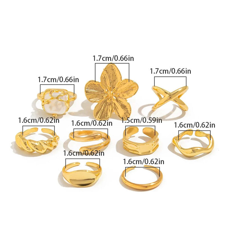Gold Plated Stackable Rings Pack of 9 For Women