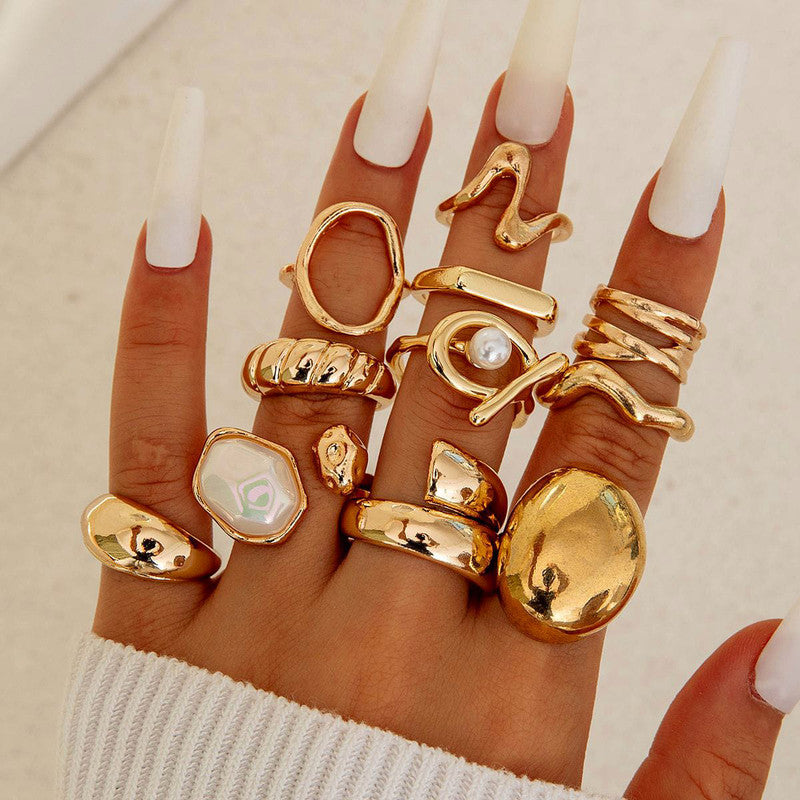 Gold Plated Stackable Rings Pack of 10 For Women