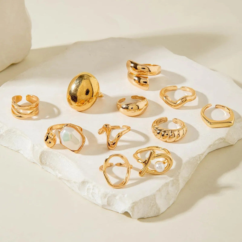 Gold Plated Stackable Rings Pack of 10 For Women