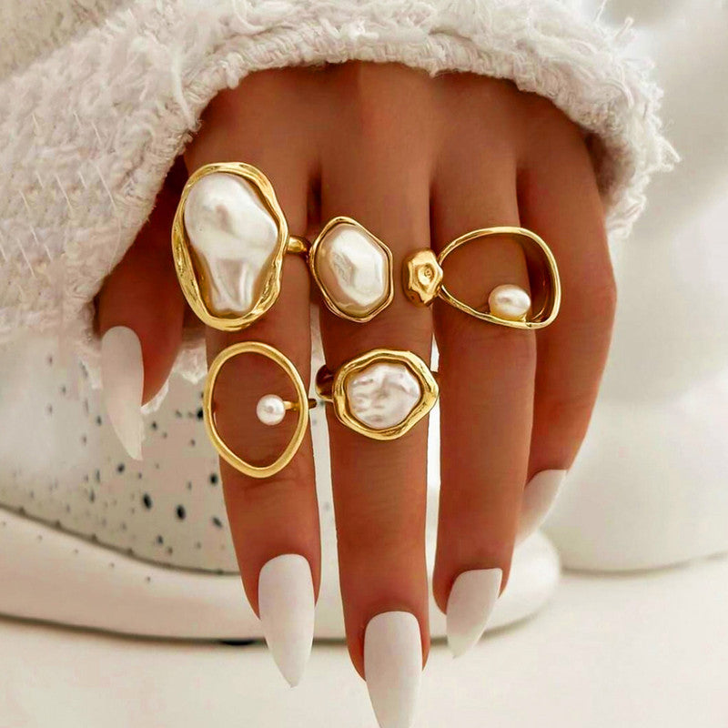 Gold Plated Stackable Rings Pack of 5 For Women