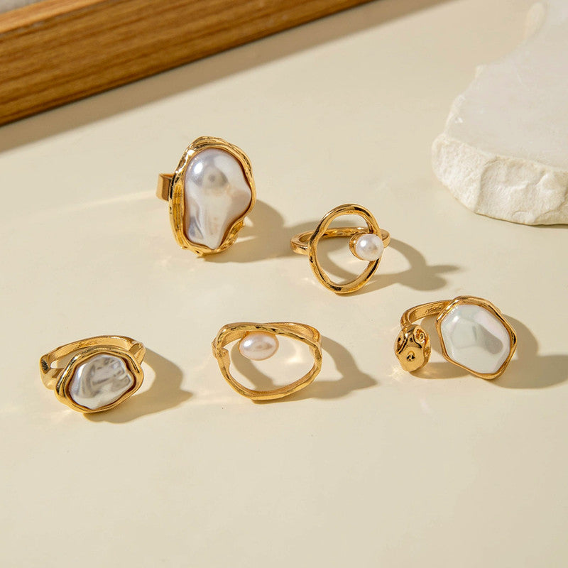Gold Plated Stackable Rings Pack of 5 For Women