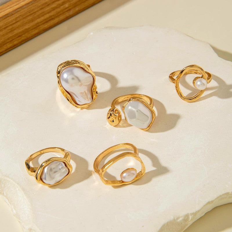 Gold Plated Stackable Rings Pack of 5 For Women