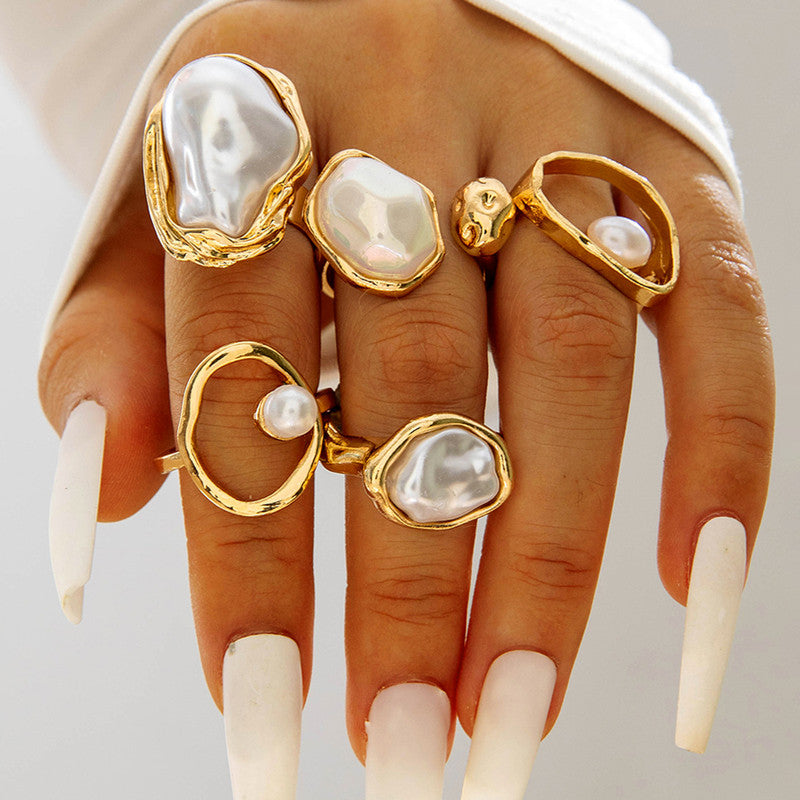 Gold Plated Stackable Rings Pack of 5 For Women