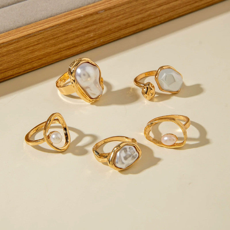 Gold Plated Stackable Rings Pack of 5 For Women