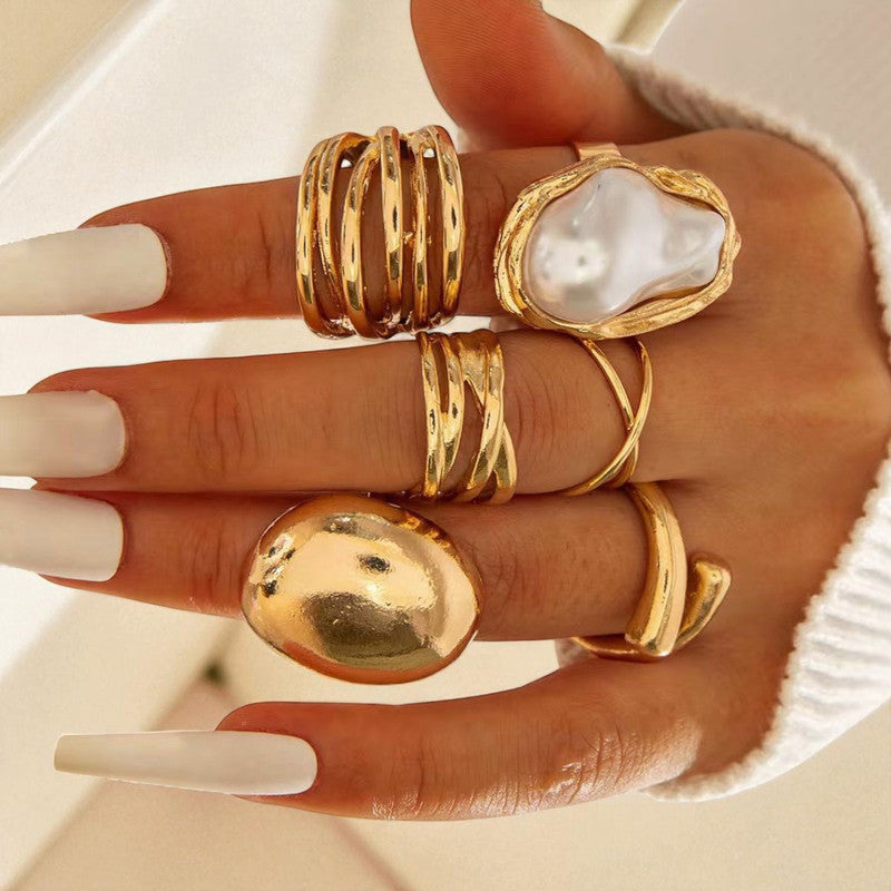 Gold Plated Stackable Rings Pack of 6 For Women
