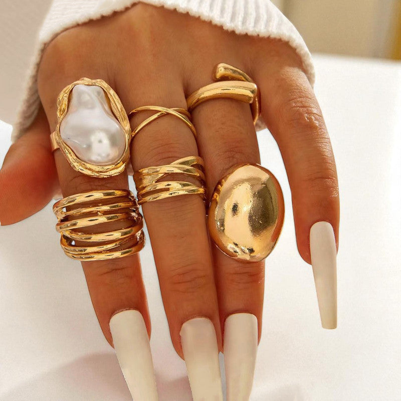 Gold Plated Stackable Rings Pack of 6 For Women