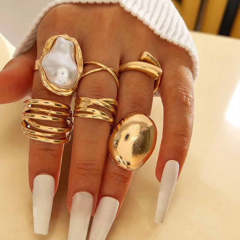 Gold Plated Stackable Rings Pack of 6 For Women